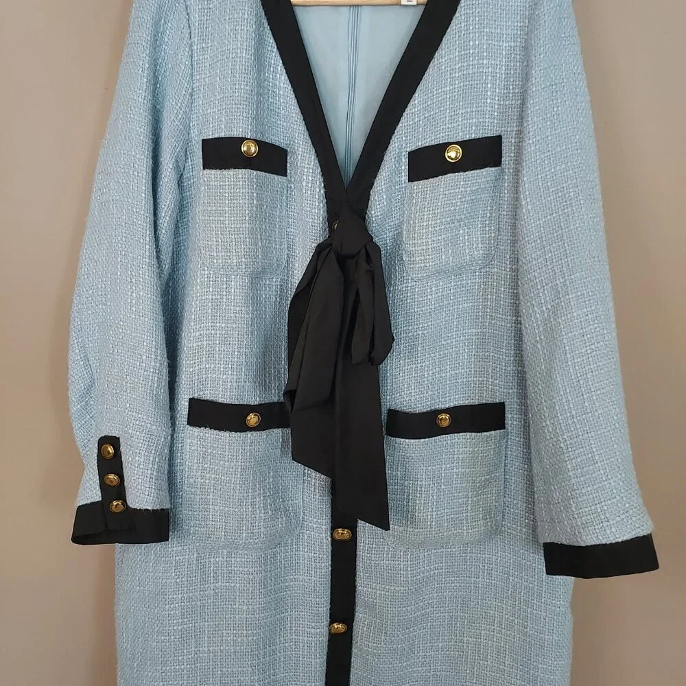 Pomander Place Light Blue Coco Tweed Bow Dress Size XL NWOT